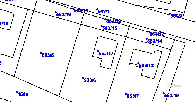 Parcela st. 563/17 v KÚ Lužkovice, Katastrální mapa