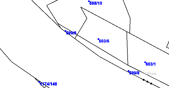 Parcela st. 599/7 v KÚ Lužkovice, Katastrální mapa