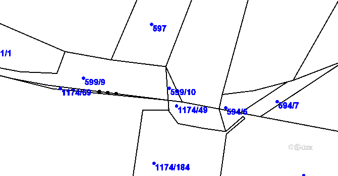 Parcela st. 599/10 v KÚ Lužkovice, Katastrální mapa