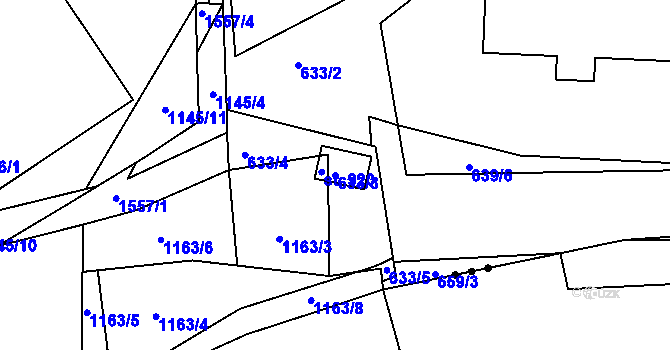 Parcela st. 633/3 v KÚ Lužkovice, Katastrální mapa