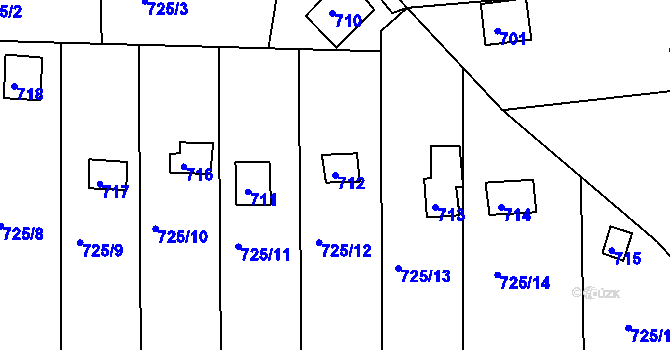 Parcela st. 712 v KÚ Lužkovice, Katastrální mapa