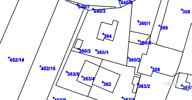 Parcela st. 365/1 v KÚ Lužkovice, Katastrální mapa