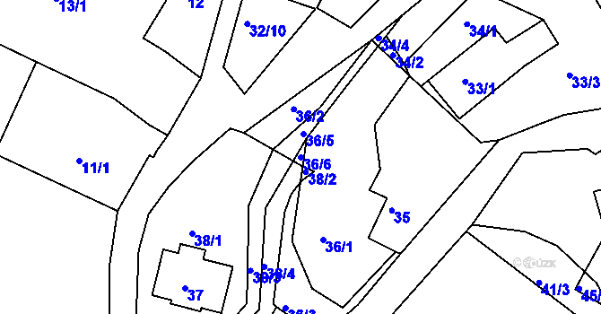 Parcela st. 36/6 v KÚ Lužkovice, Katastrální mapa