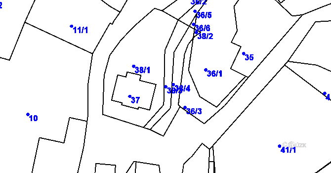 Parcela st. 38/3 v KÚ Lužkovice, Katastrální mapa