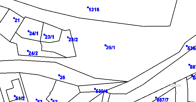 Parcela st. 25/1 v KÚ Lužkovice, Katastrální mapa