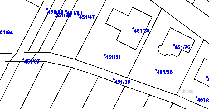 Parcela st. 451/51 v KÚ Lužkovice, Katastrální mapa
