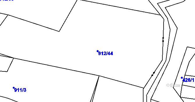 Parcela st. 912/44 v KÚ Lužkovice, Katastrální mapa