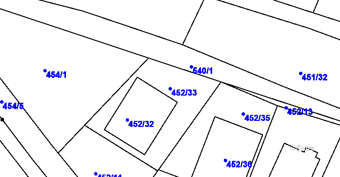 Parcela st. 452/33 v KÚ Lužkovice, Katastrální mapa