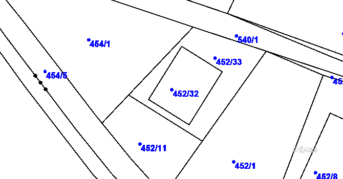 Parcela st. 452/32 v KÚ Lužkovice, Katastrální mapa
