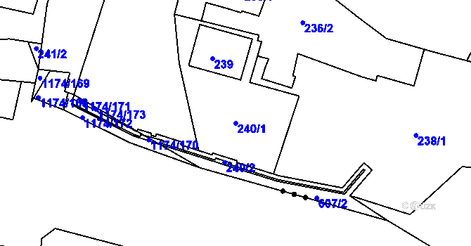 Parcela st. 240/1 v KÚ Lužkovice, Katastrální mapa