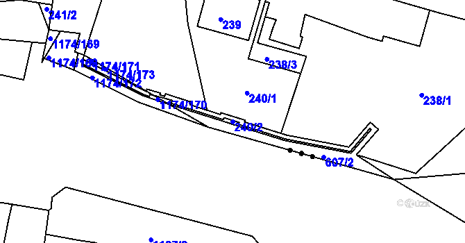 Parcela st. 240/2 v KÚ Lužkovice, Katastrální mapa