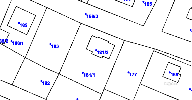 Parcela st. 181/2 v KÚ Lužkovice, Katastrální mapa