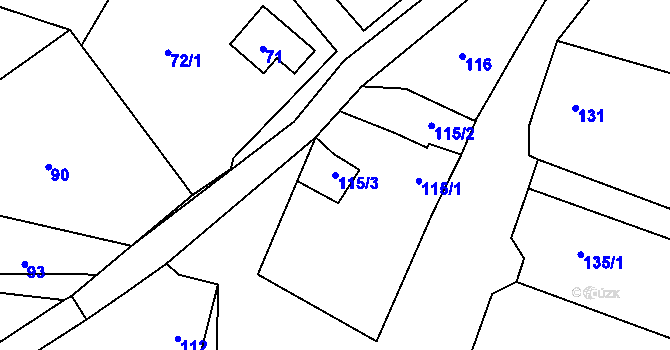 Parcela st. 115/3 v KÚ Lužkovice, Katastrální mapa