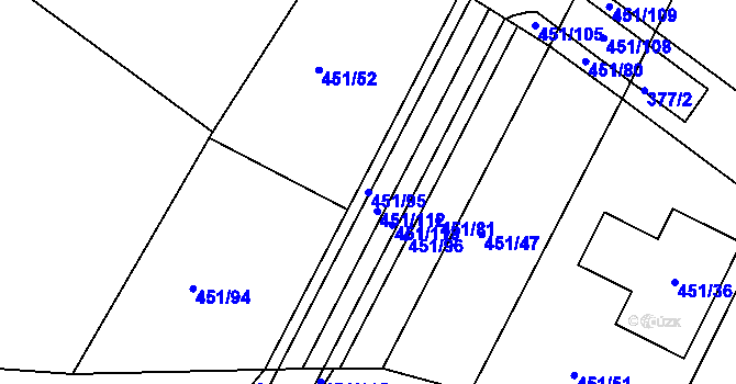 Parcela st. 451/95 v KÚ Lužkovice, Katastrální mapa