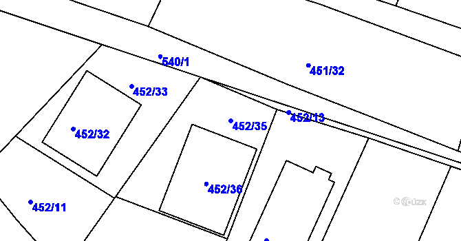 Parcela st. 452/35 v KÚ Lužkovice, Katastrální mapa