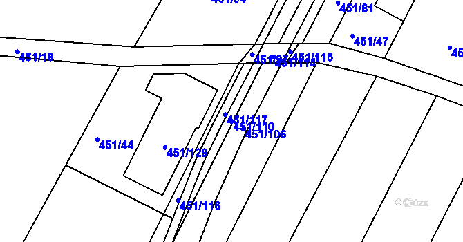 Parcela st. 451/110 v KÚ Lužkovice, Katastrální mapa