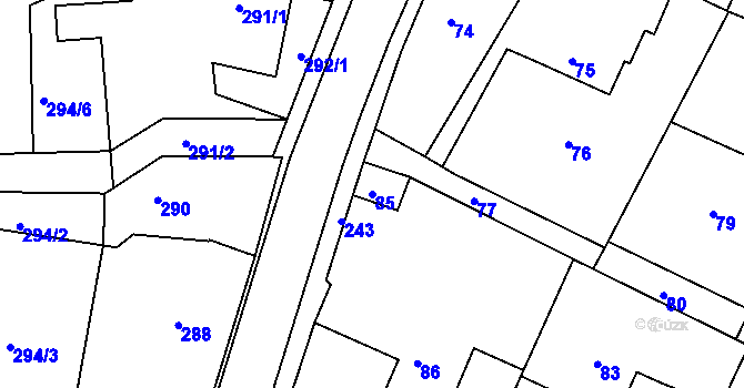 Parcela st. 85 v KÚ Želechovice nad Dřevnicí, Katastrální mapa