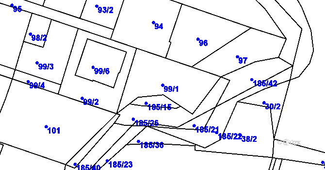 Parcela st. 99/1 v KÚ Želechovice nad Dřevnicí, Katastrální mapa