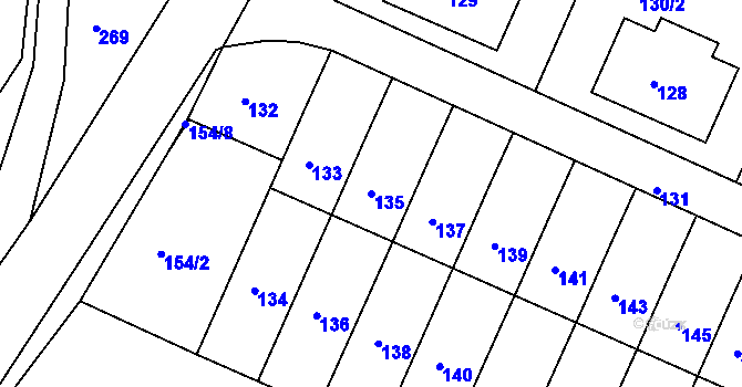 Parcela st. 135 v KÚ Želechovice nad Dřevnicí, Katastrální mapa