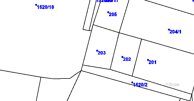Parcela st. 203 v KÚ Želechovice nad Dřevnicí, Katastrální mapa
