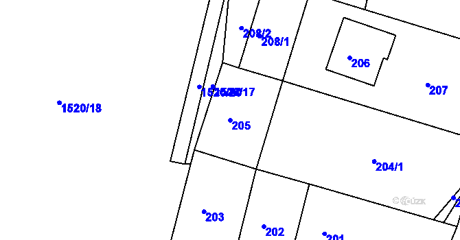Parcela st. 205 v KÚ Želechovice nad Dřevnicí, Katastrální mapa