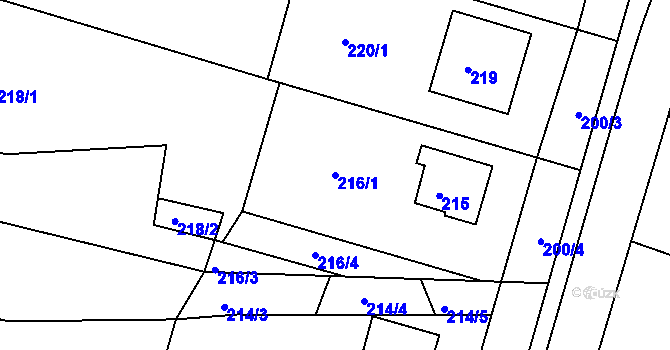 Parcela st. 216/1 v KÚ Želechovice nad Dřevnicí, Katastrální mapa