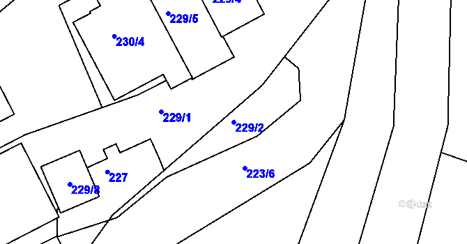 Parcela st. 229/2 v KÚ Želechovice nad Dřevnicí, Katastrální mapa
