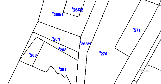 Parcela st. 268/1 v KÚ Želechovice nad Dřevnicí, Katastrální mapa