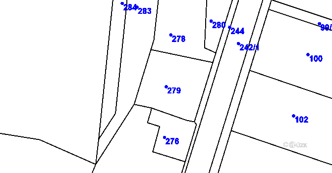 Parcela st. 279 v KÚ Želechovice nad Dřevnicí, Katastrální mapa