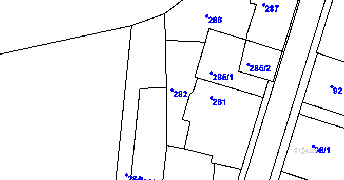 Parcela st. 282 v KÚ Želechovice nad Dřevnicí, Katastrální mapa