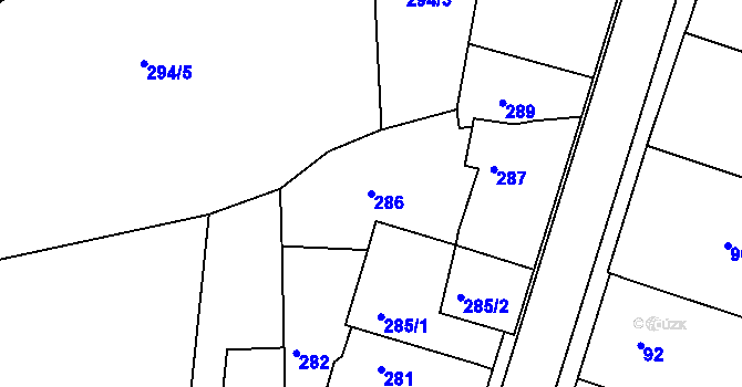 Parcela st. 286 v KÚ Želechovice nad Dřevnicí, Katastrální mapa