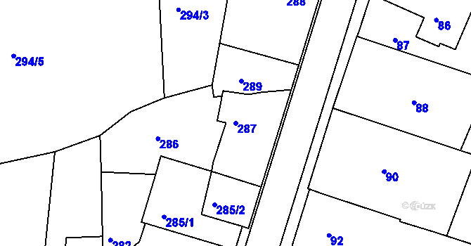 Parcela st. 287 v KÚ Želechovice nad Dřevnicí, Katastrální mapa
