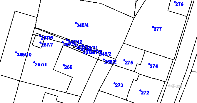Parcela st. 345/2 v KÚ Želechovice nad Dřevnicí, Katastrální mapa