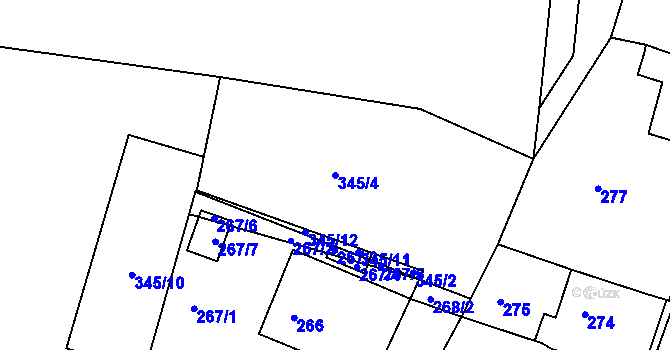 Parcela st. 345/4 v KÚ Želechovice nad Dřevnicí, Katastrální mapa
