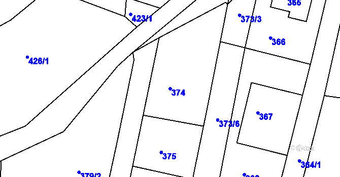 Parcela st. 374 v KÚ Želechovice nad Dřevnicí, Katastrální mapa