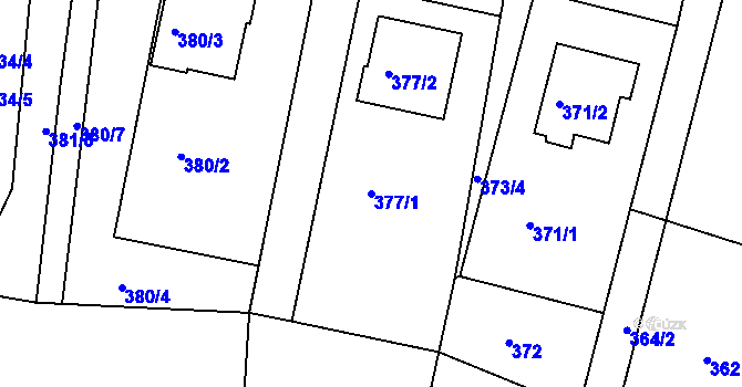 Parcela st. 377/1 v KÚ Želechovice nad Dřevnicí, Katastrální mapa