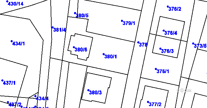 Parcela st. 380/1 v KÚ Želechovice nad Dřevnicí, Katastrální mapa