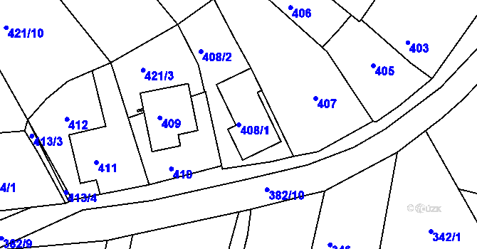 Parcela st. 408/1 v KÚ Želechovice nad Dřevnicí, Katastrální mapa