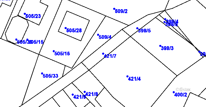 Parcela st. 421/7 v KÚ Želechovice nad Dřevnicí, Katastrální mapa