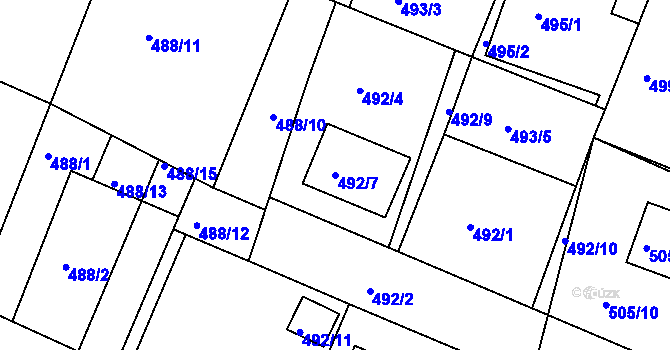 Parcela st. 492/7 v KÚ Želechovice nad Dřevnicí, Katastrální mapa