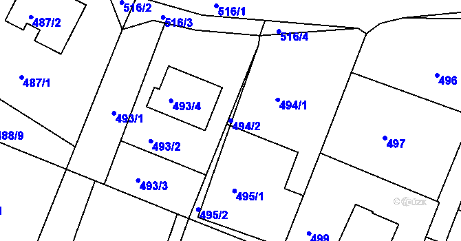 Parcela st. 494/2 v KÚ Želechovice nad Dřevnicí, Katastrální mapa