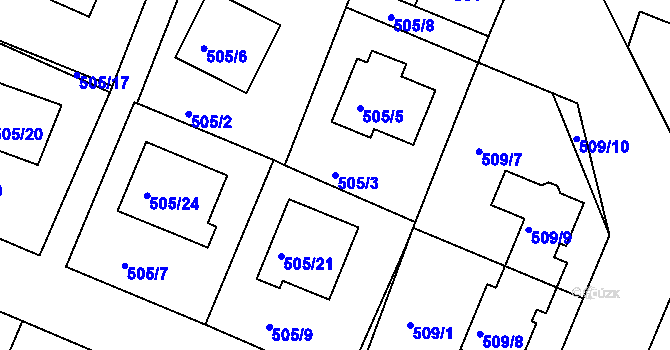 Parcela st. 505/3 v KÚ Želechovice nad Dřevnicí, Katastrální mapa