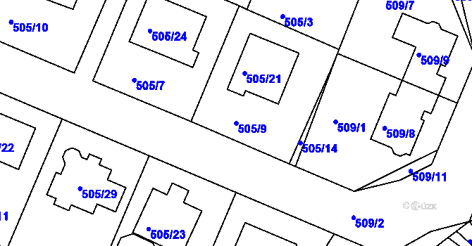 Parcela st. 505/9 v KÚ Želechovice nad Dřevnicí, Katastrální mapa