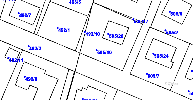 Parcela st. 505/10 v KÚ Želechovice nad Dřevnicí, Katastrální mapa