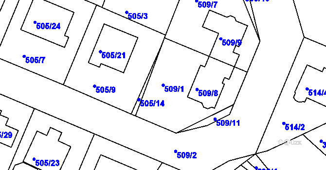 Parcela st. 509/1 v KÚ Želechovice nad Dřevnicí, Katastrální mapa