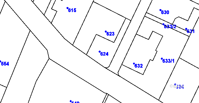Parcela st. 624 v KÚ Želechovice nad Dřevnicí, Katastrální mapa