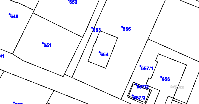 Parcela st. 654 v KÚ Želechovice nad Dřevnicí, Katastrální mapa