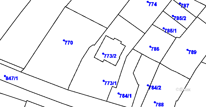 Parcela st. 773/2 v KÚ Želechovice nad Dřevnicí, Katastrální mapa