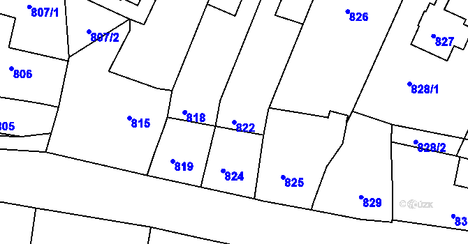 Parcela st. 822 v KÚ Želechovice nad Dřevnicí, Katastrální mapa