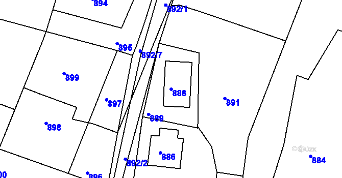 Parcela st. 888 v KÚ Želechovice nad Dřevnicí, Katastrální mapa